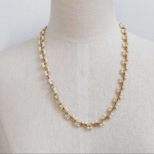 Richelieu Gold Tone Link Faux Pearl Elegant Necklace Classic 22.5” Vintage
